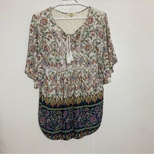 Kori America cotton bohemian paisley floral multicoloured babydoll top  size S